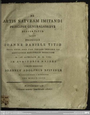 De Artis Naturam Imitandi Principiis Generalioribus Dissertatio