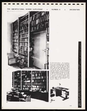 Sammelmappe: Inneneinrichtung der Wohnung Heinrich und Lilly Schnitzler, Wien: Bibliothek (Aus: The Architectural Review, Nr. 18, 1936, S.126)