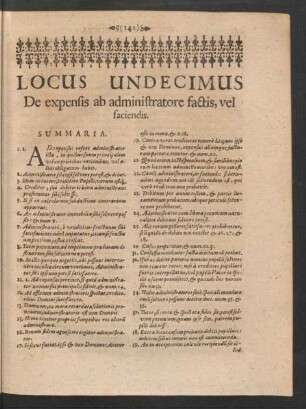 Locus Undecimus De expensis ab administratore factis, vel faciendis.