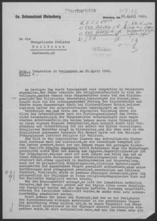 Neulautern mit Buchenbach und Stocksberg: Inspektionsbericht 1960