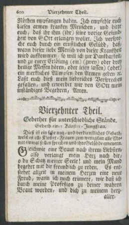 Vierzehnter Theil. Gebether für unterschiedliche Stände