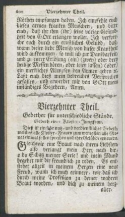 Vierzehnter Theil. Gebether für unterschiedliche Stände