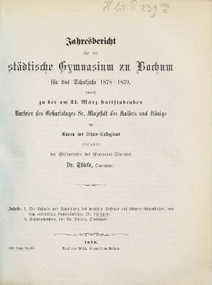Jahresbericht : über d. Schuljahr .... 1878/79