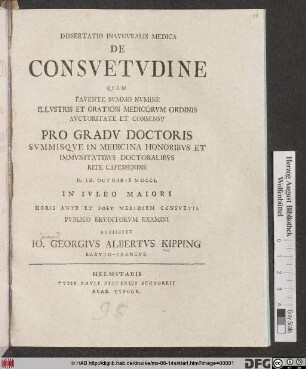 Dissertatio Inavgvralis Medica De Consvetvdine