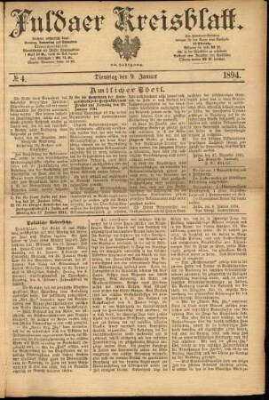 Ausgabe vom Dienstag, den 09. Januar 1894.