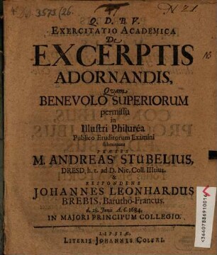 Exercitatio academica de excerptis adornandis