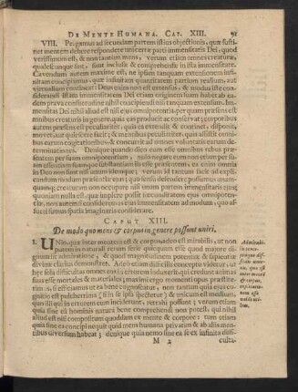 Caput XIII. De modo quo mens & corpus genere possunt uniri.