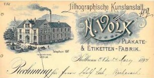Rechnung der lithographischen Kunstanstalt H. Volk mit Firmenansicht (Lerchenstraße 33/1)