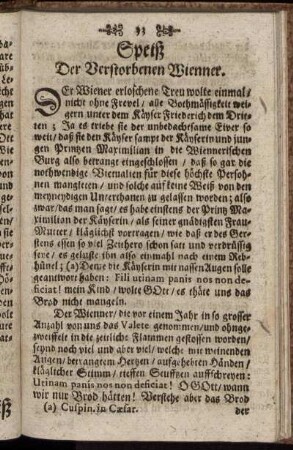 Speiß Der Verstorbenen Wienner.