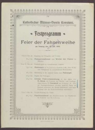 Festprogramm vom kath. Männerverein Konstanz zur Feier der Fahnenweihe