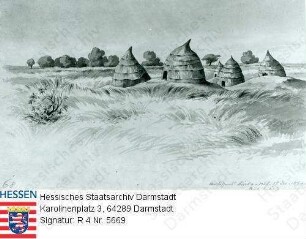 Harnier, Wilhelm v. (1836-1861) / Forschungsreise an den Oberen Nil 1860 / Verlassenes Dinka-Dorf