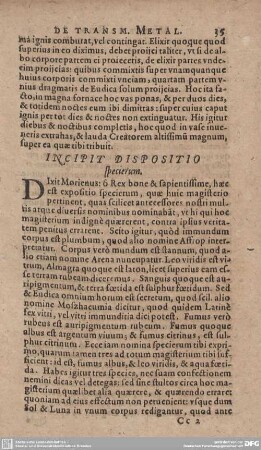 INCIPIT DISPOSITIO specierum.