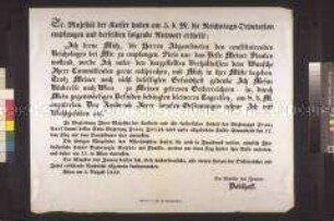 Maueranschlag: Bekanntmachung über die für den 12. August geplante Rückkehr des Kaisers nach Wien; Wien, 8. August 1848