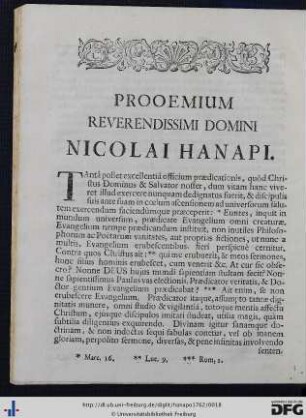 Prooemium Reverendissimi Domini Nicolai Hanapi.