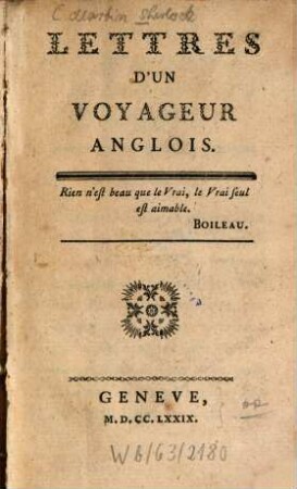 Lettres d'un voyageur anglois