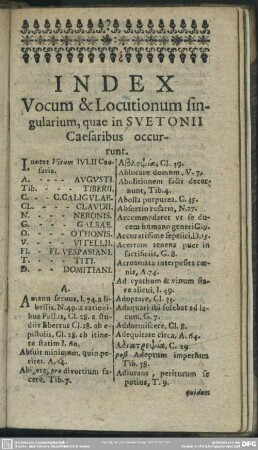 Index Vocum & Locutionum singularium, quae in Suetonii Caesaribus occurrunt
