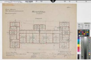 Münster (Münster) Trainkaserne Mannschaftshaus (3.u.4. Eskadron) Bl. 5 Grundriß 2. Obergeschoß mit Umbauten (1912)1917(1920/27) 1 : 100 50 x 67 Farb. Druck mit Einzeichnungen Regierungsbaumeister Maschke Hochbauamt Münster