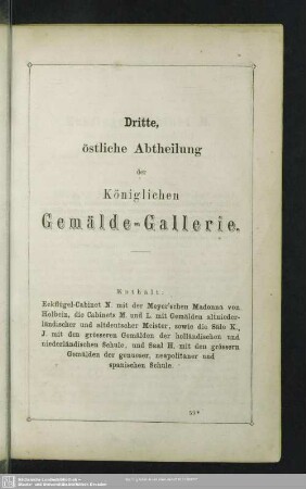Dritte, östliche Abtheilung der Königlichen Gemälde-Gallerie