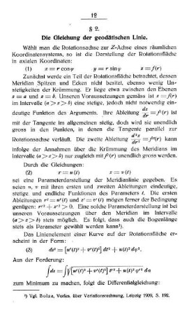 § 2. Die Gleichung der geodätischen Linie.