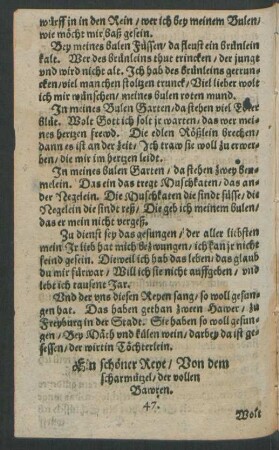 Ein schöner Reye/ Von dem scharmützel/ der vollen Bawren. 47.