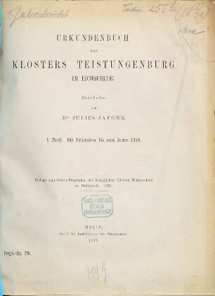 Urkundenbuch des Klosters Teistungenburg im Eichsfelde. I = 1877.78