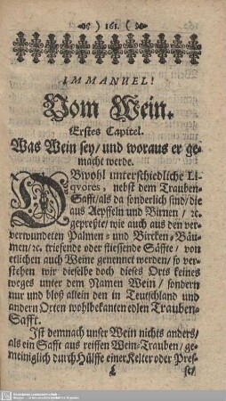 Erstes Capitel. Was Wein sey/ und woraus er gemacht werde.