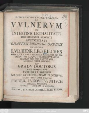 Dissertationem Inavgvralem De Vvlnervm In Intestinis Lethalitate