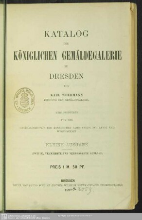 Katalog der königlichen Gemäldegalerie zu Dresden