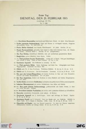 Erster Tag: Dienstag, den 23. Februar 1915, vormittags 10 Uhr (Nr. 1-250)