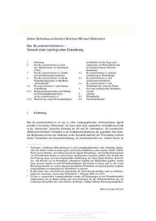 Das Klassikerwörterbuch: Versuch einer typologischen Einordnung
