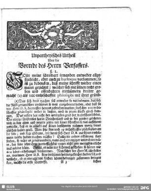 Unpartheyisches Urtheil Über die Vorrede des Herrn Verfassers