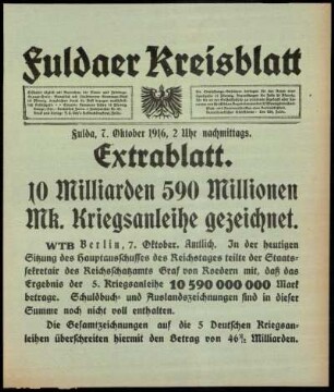 Erste Ausgabe vom Samstag, den 07. Oktober 1916.