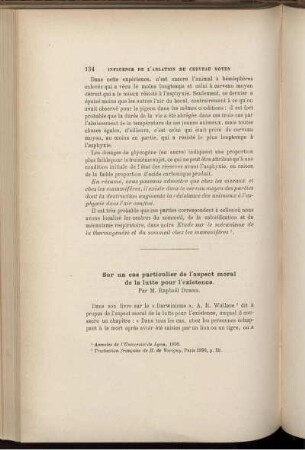 Sur un cas particulier de l'aspect moral de la lutte pour l'existence.