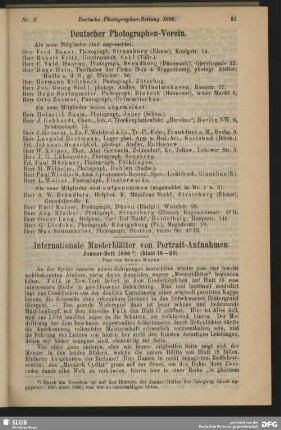 Internationale Musterblätter von Portrait-Aufnahmen