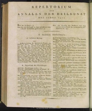 Repertorium der Annalen der Heilkunst des Jahrs 1811