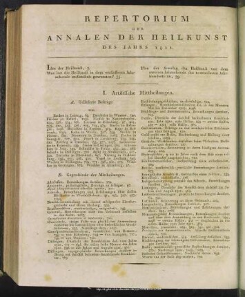 Repertorium der Annalen der Heilkunst des Jahrs 1811