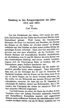 Hamburg in den Kriegsereignissen der Jahre 1813 und 1814.