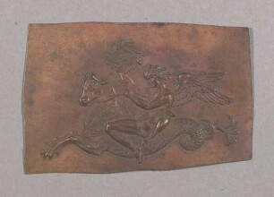 Kupferrelief mit einem geflügelten Jüngling auf einem Rind mit Fischschwanz