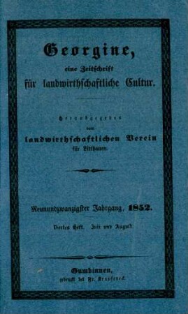 Neunundzwanzigster Jahrgang, 1852. Viertes Heft. Juli und August.