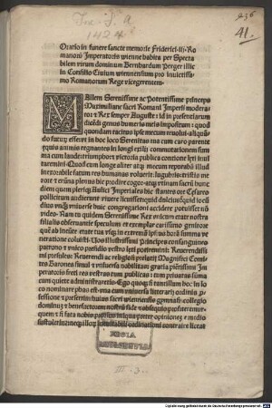 Oratio in funere Friderici III. Romanorum imperatoris