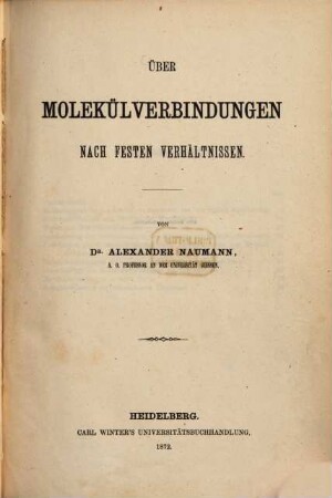 Über Molekülverbindungen nach festen Verhältnissen