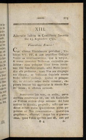 103-138, XIII. Allocutio habita in Consistorio Secreto