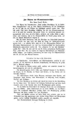 Zur Reform des Elementarunterrichts