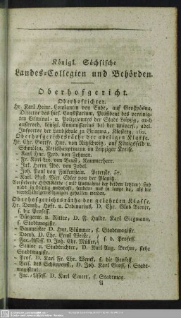 Behördenverzeichnis : Königl. Sächsische Landes-Collegien und Behörden
