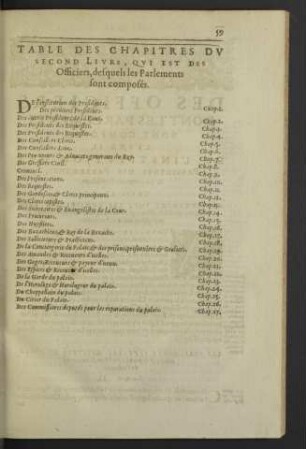 Table des chapitres du second livre