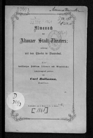 1861(1861): Almanach des Altonaer Stadt-Theaters