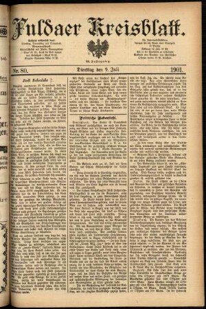 Erste Ausgabe vom Dienstag, den 09. Juli 1901.