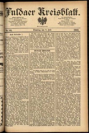 Erste Ausgabe vom Dienstag, den 09. Juli 1901.