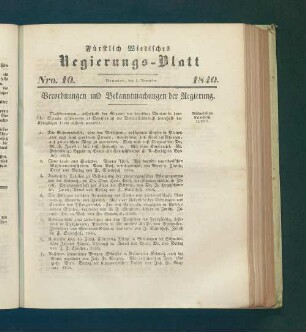 Regierungs-Blatt der Fürstlich-Wiedischen Regierung in Neuwied