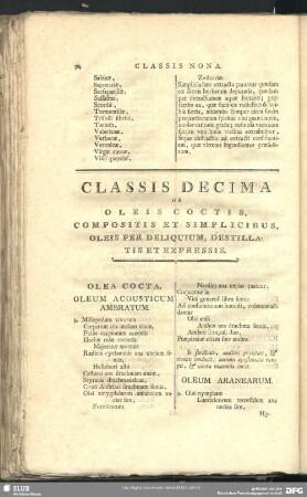 Classis Decima De Oleis Conctis, Compositis Et Simplicibus, Oleis Per Deliquium, Destillatis Et Expressis